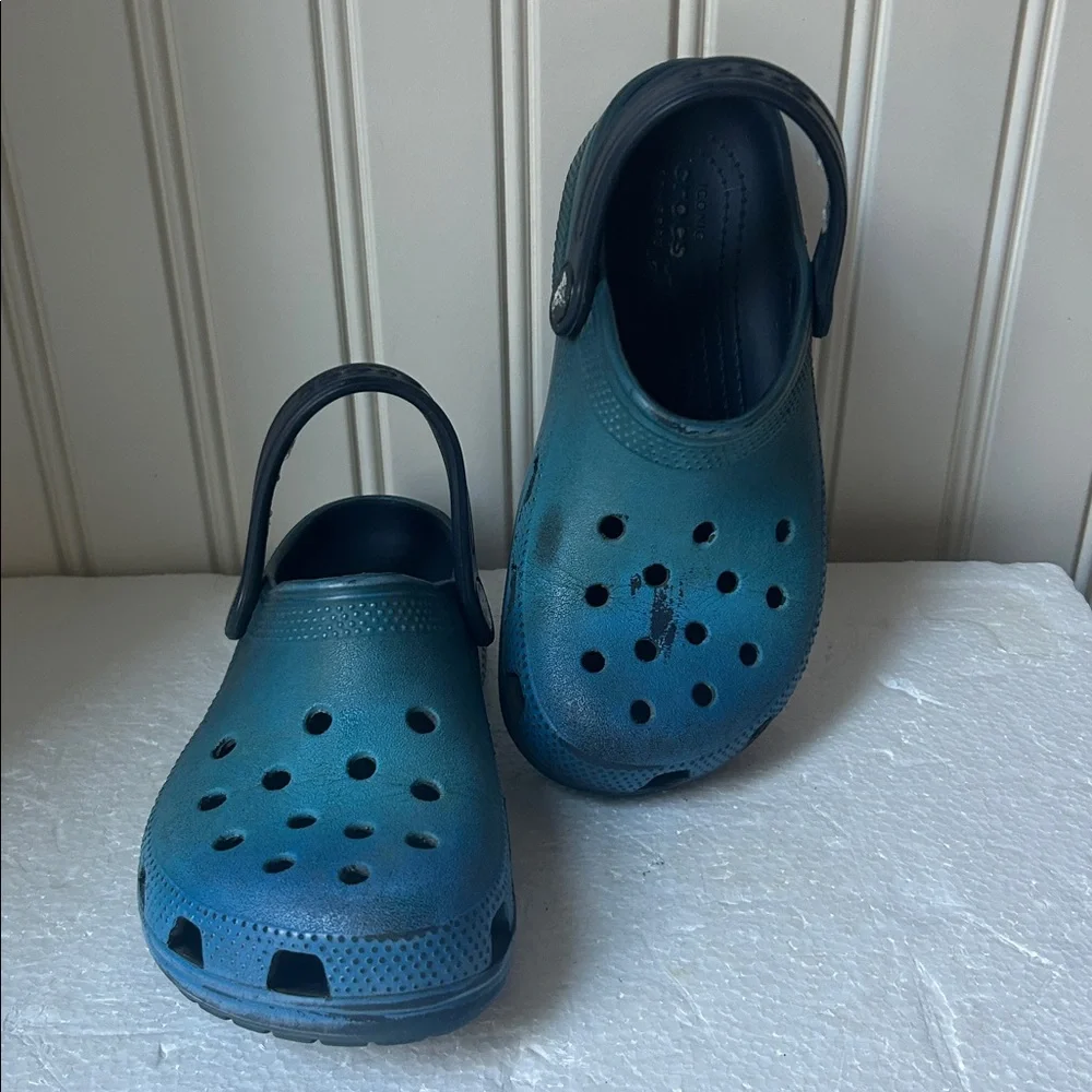 Crocs Kids SlipOn rubber Clogs slingback Mules unisex size 13 aqua/navy